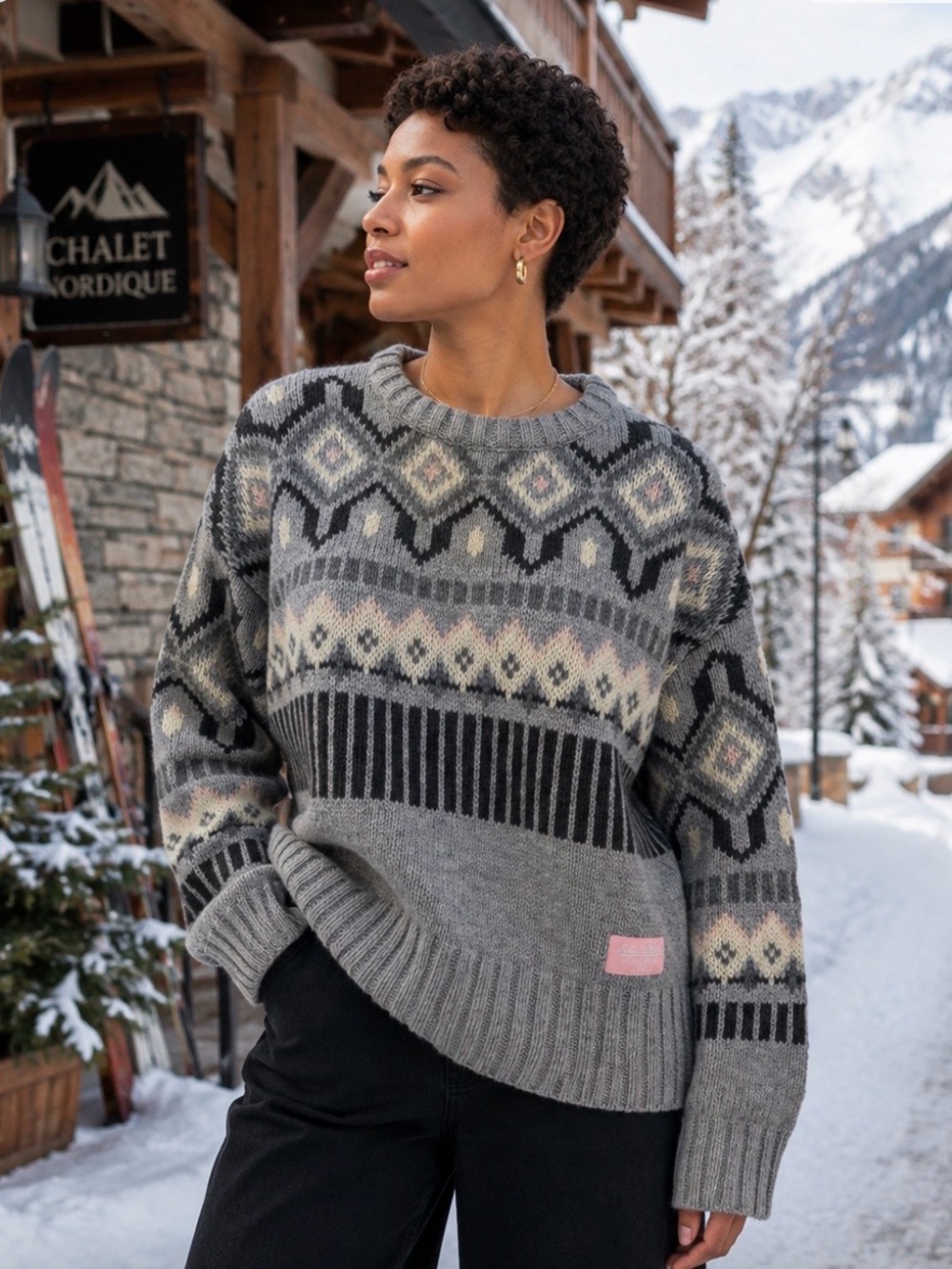 Kari Traa Molster Wool Blend Nordic Knit Sweater Grey M